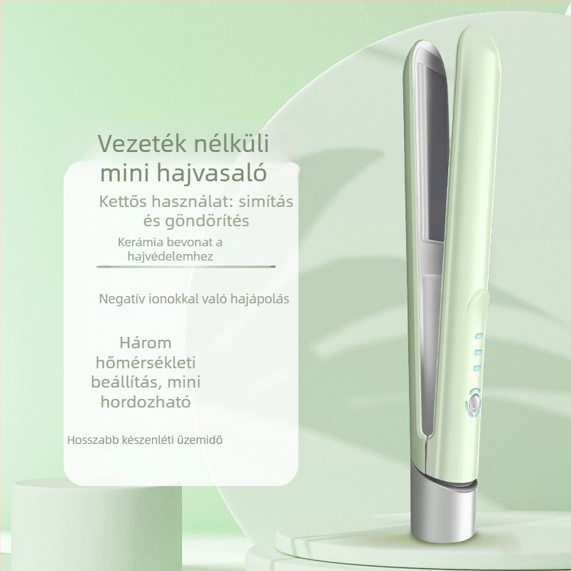 Vezeték nélküli, újratölthető 3-az-1-ben hajvasaló – egyenesítés és göndörítés, kompakt, környezetbarát ötvözetből készült fűtőelem