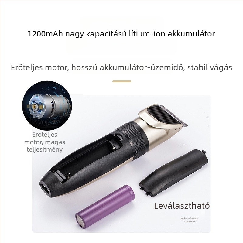 Professzionális elektromos hajvágó kerámiapengével, brushless motorral, újratölthető, cserélhető akkumulátor 1000–1200 mAh, zaj 36–45 dB