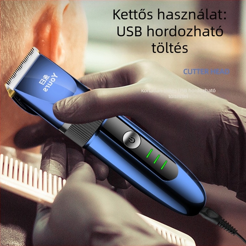 USB-töltéses elektromos hajvágó, titánötvözet pengével, beépített akkumulátor 500–800 mAh, 5 W