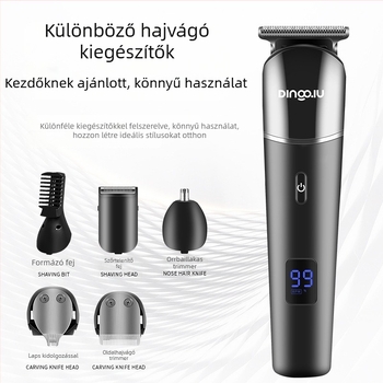 Elektromos hajvágó készlet, brushless motor, rozsdamentes acél pengék, vízálló és teljesen mosható, cserélhető akkumulátor 1000–1200 mAh, üzemidő 1–3 óra