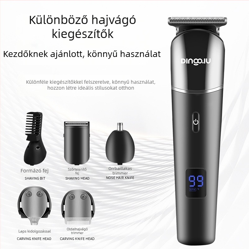 Elektromos hajvágó készlet, brushless motor, rozsdamentes acél pengék, vízálló és teljesen mosható, cserélhető akkumulátor 1000–1200 mAh, üzemidő 1–3 óra