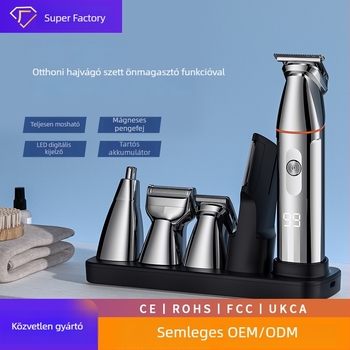6 az 1-ben hajvágó készülék digitális kijelzővel, mágneses szívó funkcióval, beépített akkumulátor 500–800 mAh, rozsdamentes acél pengék