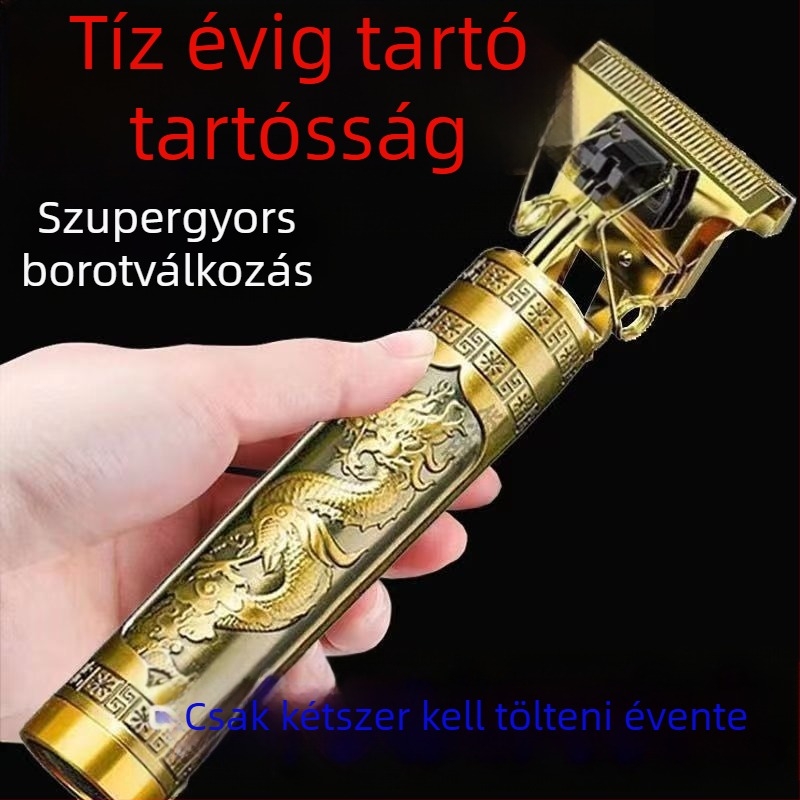 Elektronikus hajvágó — otthoni használatra, kettős tápellátás (töltés/ hálózati), kerámiapengék, beépített akkumulátor 300–500 mAh