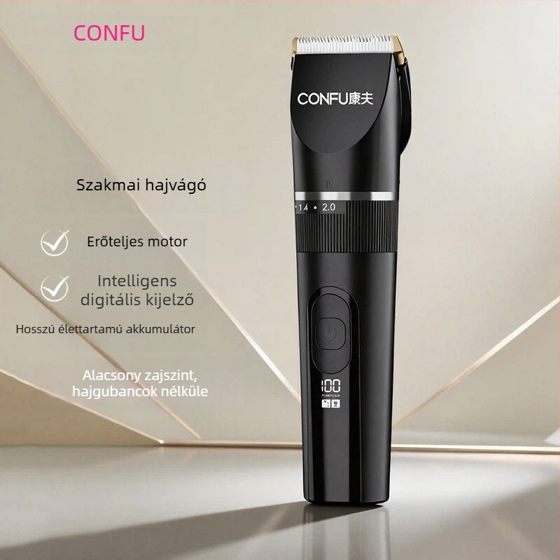 Kangfu hajvágó – professzionális szalon elektromos hajvágó férfiak számára, újratölthető, kettős energiaellátású, kerámia pengék, kefés motor, mosható penge, 1–3 óra üzemidő
