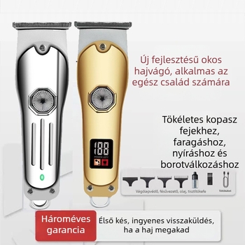 Elektronikus hajvágó készlet – brushless motor, titánötvözet vágófej, vízálló kivitel, beépített 500–800 mAh akkumulátor, duál-tápellátás