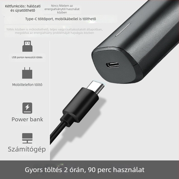 HTC elektromos hajvágó – USB töltés, beépített 500–800 mAh akkumulátor, üzemidő 1–3 óra, cserélhető vágófej