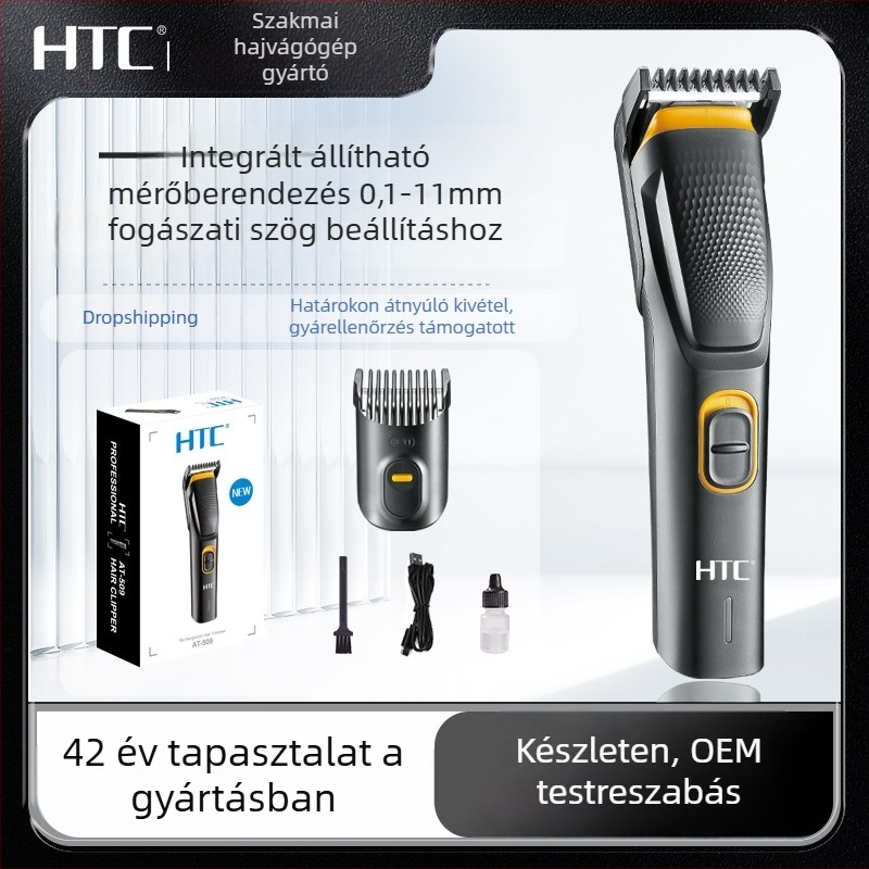 HTC elektromos hajvágó – USB töltés, beépített 500–800 mAh akkumulátor, üzemidő 1–3 óra, cserélhető vágófej