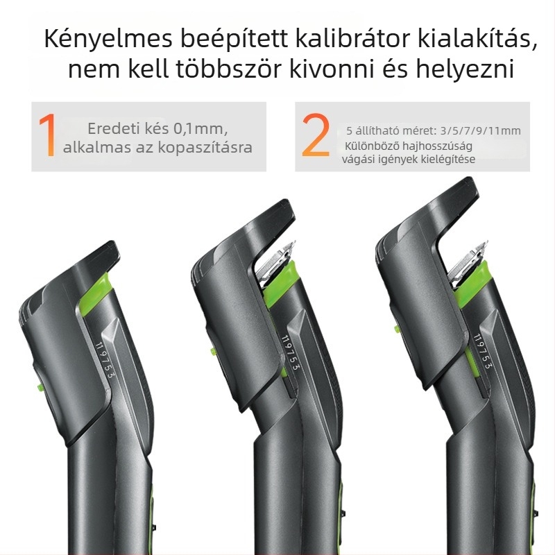 HTC elektromos hajvágó – USB töltés, beépített 500–800 mAh akkumulátor, üzemidő 1–3 óra, cserélhető vágófej