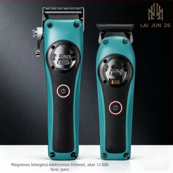 Elektronikus hajvágó készülék mágneses lebegő motorral, rozsdamentes acél pengék, beépített 2000–4000 mAh akkumulátor, 3–6 órás üzemidő, levehető és mosható fej