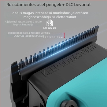 Elektronikus hajvágó készülék mágneses lebegő motorral, rozsdamentes acél pengék, beépített 2000–4000 mAh akkumulátor, 3–6 órás üzemidő, levehető és mosható fej