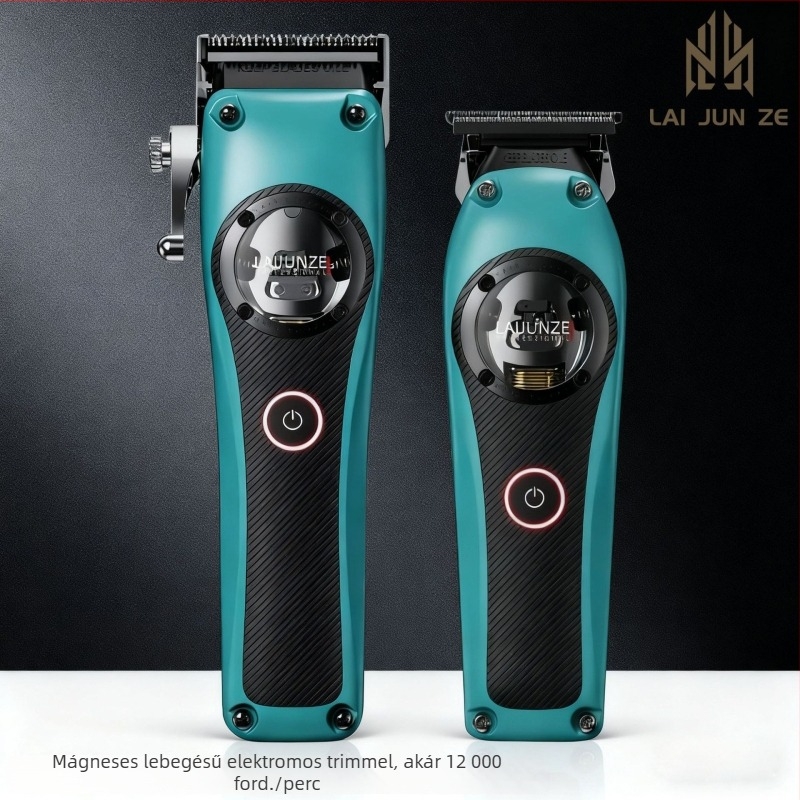 Elektronikus hajvágó készülék mágneses lebegő motorral, rozsdamentes acél pengék, beépített 2000–4000 mAh akkumulátor, 3–6 órás üzemidő, levehető és mosható fej