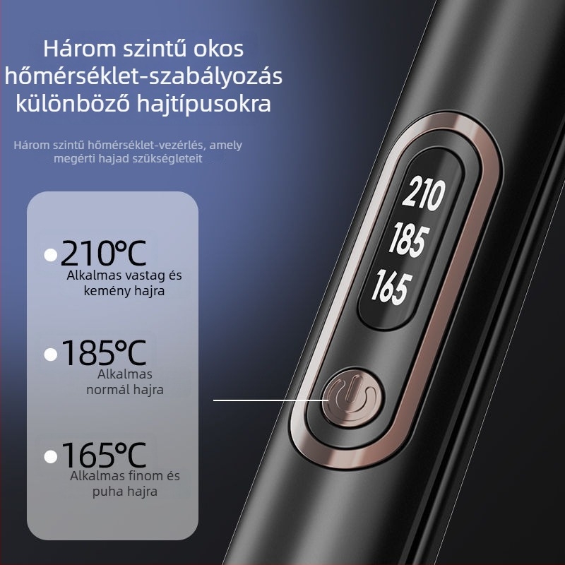 Kétfunkciós hajkiegyenesítő és göndörítővas titánbevonattal, 16–20 mm átmérőjű hővezető, 3‑szintű hőmérséklet-szabályozás, 40 W, 220 V