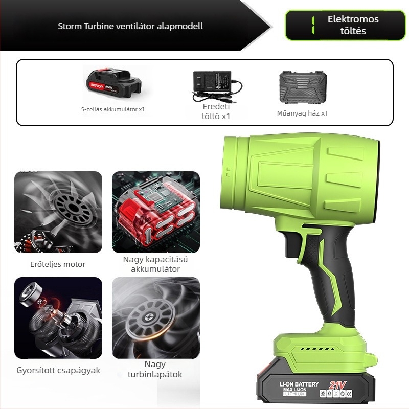 Ipari vezeték nélküli légfúvó 21V Li-ion akkumulátorral, porbeszívó készülék nélkül