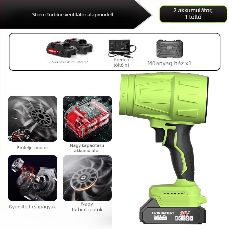 Ipari vezeték nélküli légfúvó 21V Li-ion akkumulátorral, porbeszívó készülék nélkül