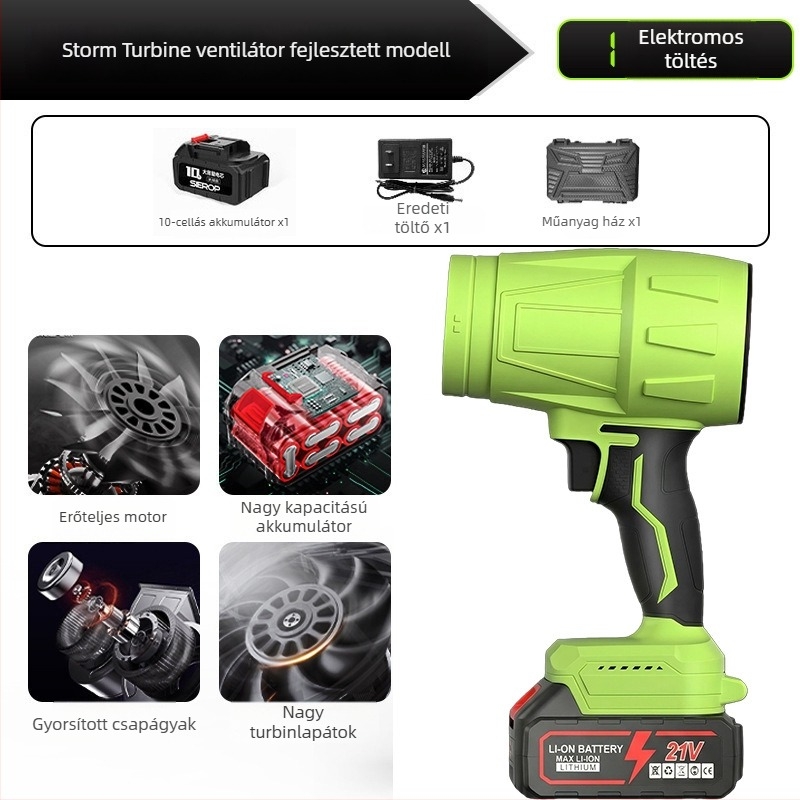 Ipari vezeték nélküli légfúvó 21V Li-ion akkumulátorral, porbeszívó készülék nélkül