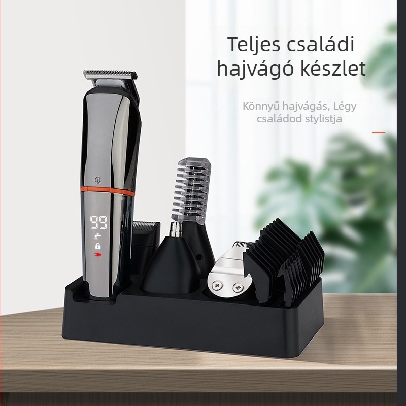 Digitális kijelzős elektromos hajvágó, teljes testre vízálló, 6 az 1-ben készlet, brushless motor, rozsdamentes acél pengék, újratölthető, levehető és mosható vágófej