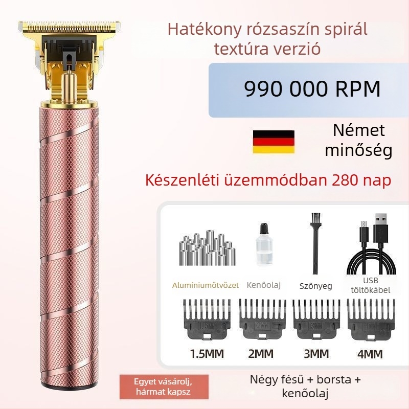 Újratölthető hajvágó, brushless motor, rozsdamentes acél pengék, kefés tisztítás