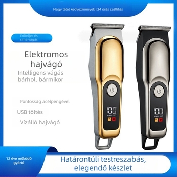 Digitális kijelzős elektromos hajvágó, beépített akkumulátor, 90 perces üzemidő, rozsdamentes acél pengék, vízálló, hordozható, kivehető és mosható penge