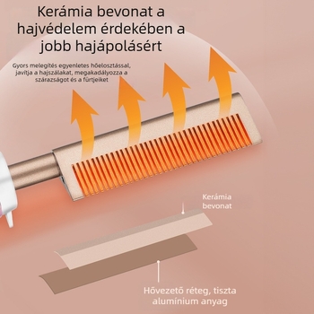 Többfunkciós hajkefe göndörítéshez és egyenesítéshez, turmalin-kerámia fűtés, 220V, 50W, többszintű hőmérséklet-szabályozás, nedves és száraz hajra