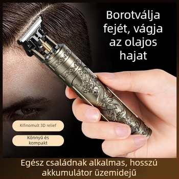 Elektronikus hajvágó felnőtteknek – újratölthető, szénkefés motor, rozsdamentes acél pengék, mosható pengefej, bevonatos ház