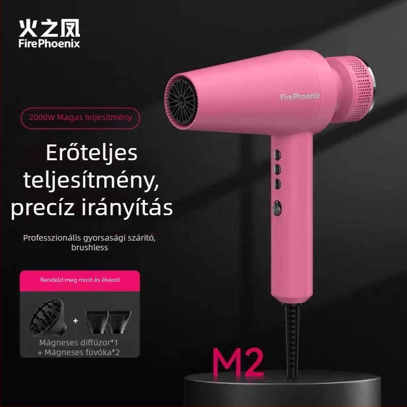 Fire Phoenix professzionális szalon hajszárító kefementes motorral, 2000W, 220V, hideg/meleg levegő hőmérséklet-szabályozás, negatív ionok