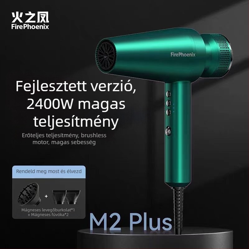 Fire Phoenix professzionális szalon hajszárító kefementes motorral, 2000W, 220V, hideg/meleg levegő hőmérséklet-szabályozás, negatív ionok