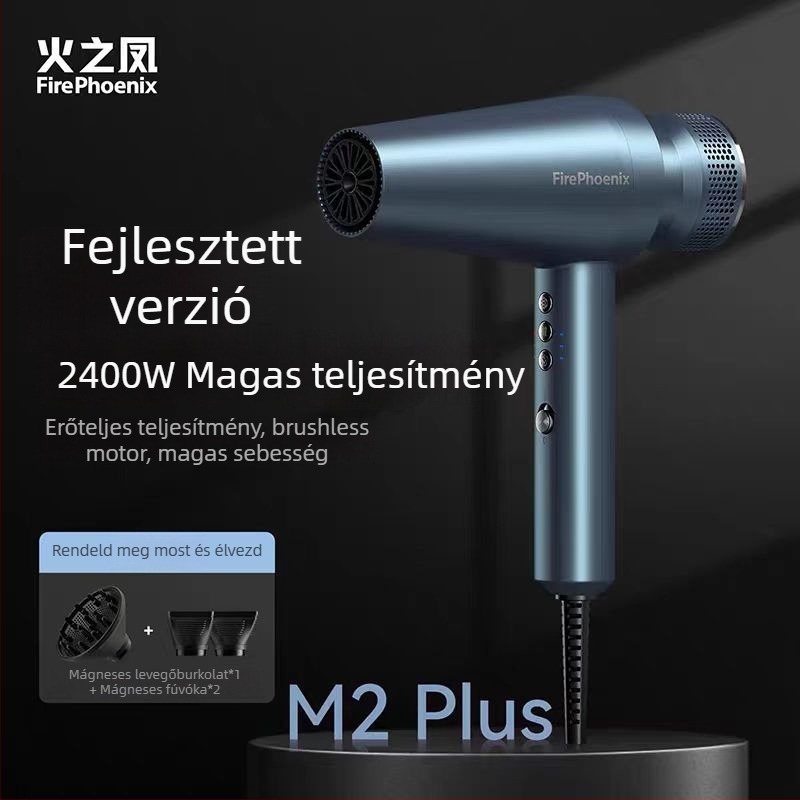 Fire Phoenix professzionális szalon hajszárító kefementes motorral, 2000W, 220V, hideg/meleg levegő hőmérséklet-szabályozás, negatív ionok