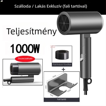 Összecsukható hajszárító hotelszobákhoz, szénkefe nélküli motor, 4 fokozat, hideg/meleg levegő, túlmelegedés elleni védelem, koncentrátoros fej