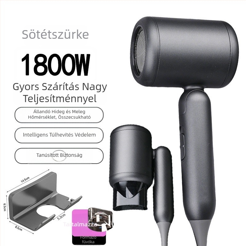 Összecsukható hajszárító hotelszobákhoz, szénkefe nélküli motor, 4 fokozat, hideg/meleg levegő, túlmelegedés elleni védelem, koncentrátoros fej