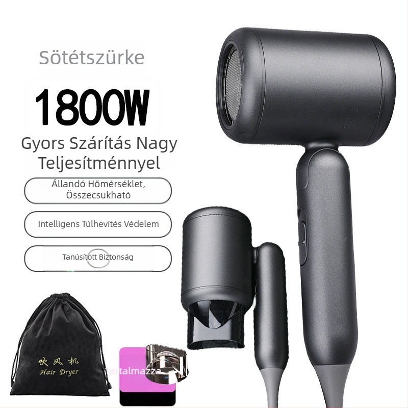 Összecsukható hajszárító hotelszobákhoz, szénkefe nélküli motor, 4 fokozat, hideg/meleg levegő, túlmelegedés elleni védelem, koncentrátoros fej