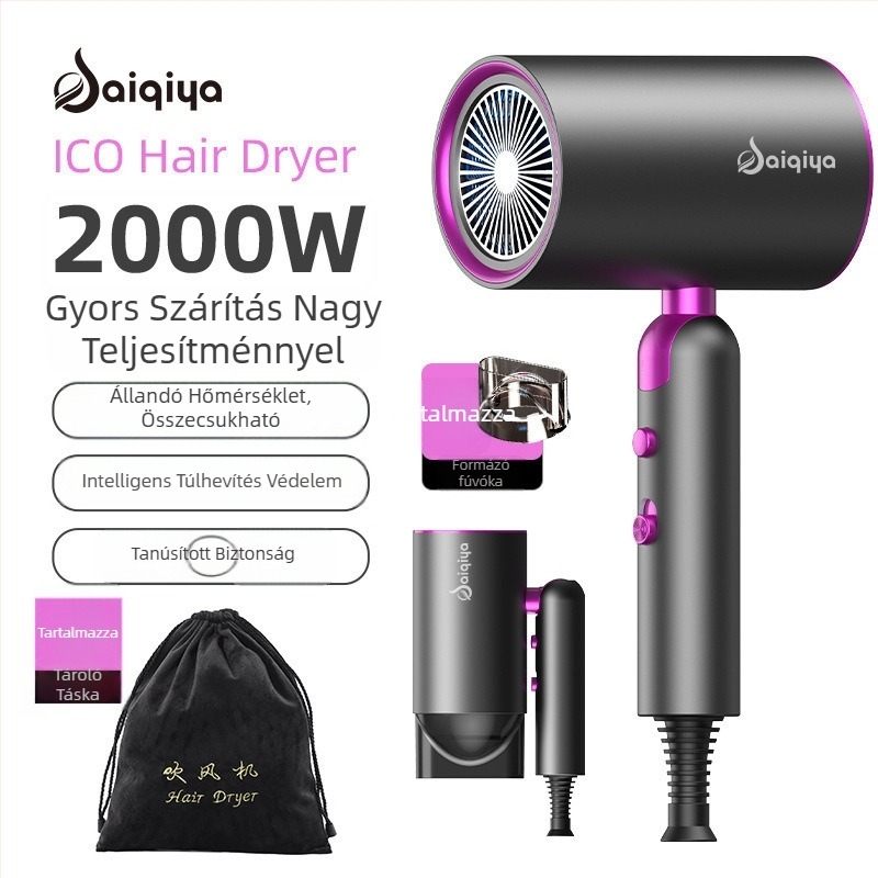 Összecsukható hajszárító hotelszobákhoz, szénkefe nélküli motor, 4 fokozat, hideg/meleg levegő, túlmelegedés elleni védelem, koncentrátoros fej