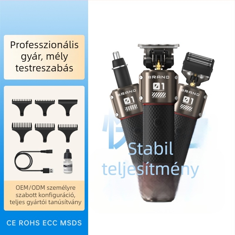 3-in-1 elektromos hajvágó férfiaknak digitális kijelzővel, grooming készlet a borotváláshoz и és vágáshoz, beépített akkumulátor 500–800 mAh, üzemidő 1–3 óra, vízálló, rozsdamentes acél penge