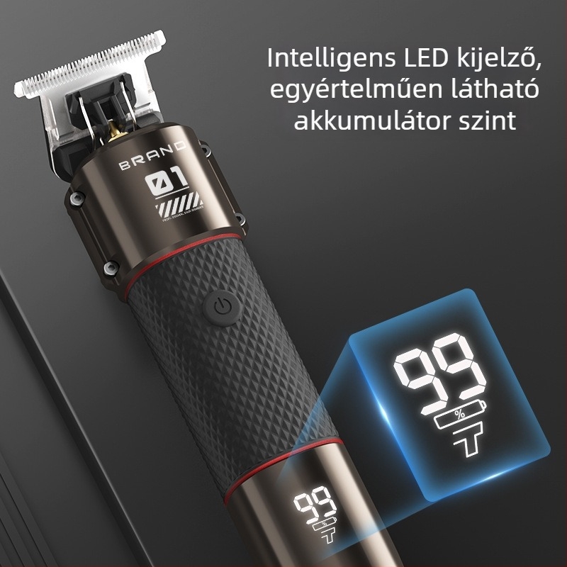 3-in-1 elektromos hajvágó férfiaknak digitális kijelzővel, grooming készlet a borotváláshoz и és vágáshoz, beépített akkumulátor 500–800 mAh, üzemidő 1–3 óra, vízálló, rozsdamentes acél penge