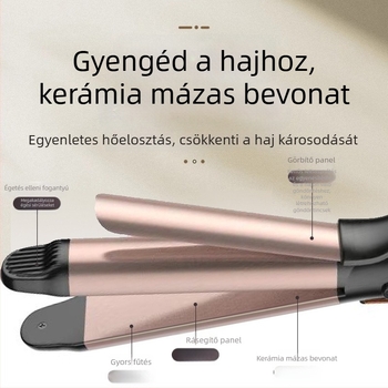 Hajegyengető és göndörítő – kettős funkció, keramikus fűtés, 50W, 220V, 2-szintű hőmérséklet-szabályozás