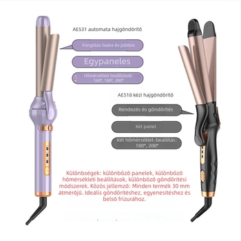 Hajegyengető és göndörítő – kettős funkció, keramikus fűtés, 50W, 220V, 2-szintű hőmérséklet-szabályozás