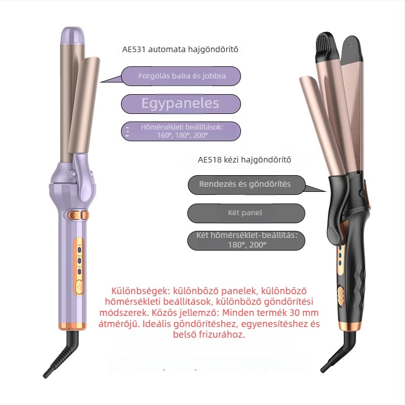 Hajegyengető és göndörítő – kettős funkció, keramikus fűtés, 50W, 220V, 2-szintű hőmérséklet-szabályozás