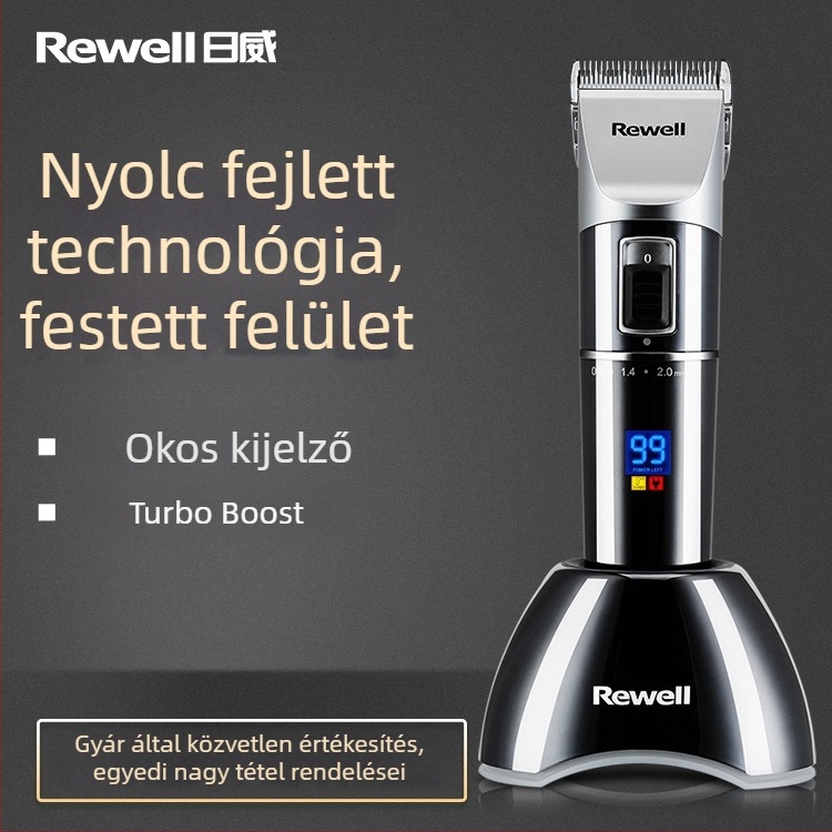 Riwei S7 elektromos hajvágó otthoni használatra, kerámia vágófej, 12W teljesítmény, töltéses üzemmód, autonómia 1–3 óra, levehető és cserélhető akkumulátor