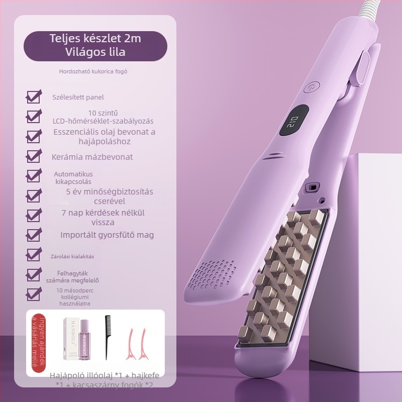 Három az egyben hajformázó eszköz száraz, göndör és egyenes hajra; turmalin-kerámia henger, 31 mm-es vagy nagyobb átmérő; vezeték nélküli Li-ion akkumulátor