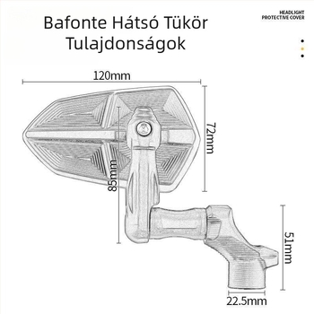 Univerzális EV visszapillantó tükör - négyzet alakú tükör, alumínium ötvözet ház, előre-hátra rögzítés, mindennapi ingázáshoz