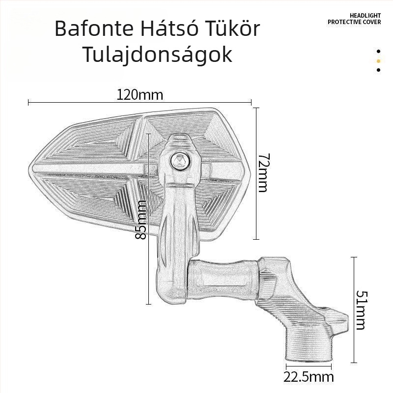 Univerzális EV visszapillantó tükör - négyzet alakú tükör, alumínium ötvözet ház, előre-hátra rögzítés, mindennapi ingázáshoz