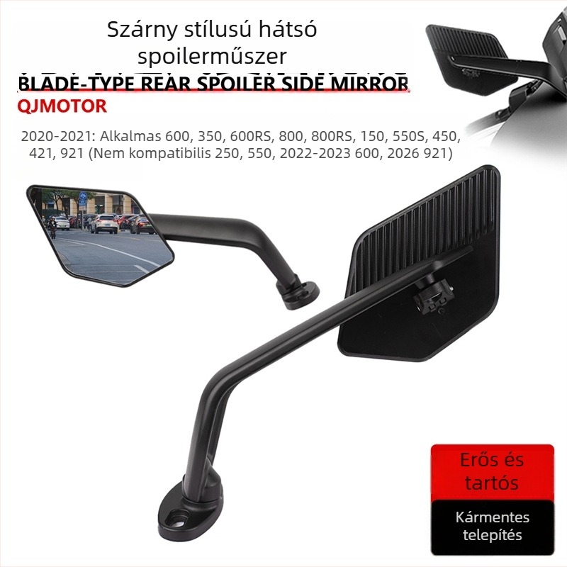 Qianjiang Sai 350/600/600RS/800/150-hoz hátsó tükör – alumínium ötvözet burkolat, négyzet alakú tükör, ortodontikus rögzítés