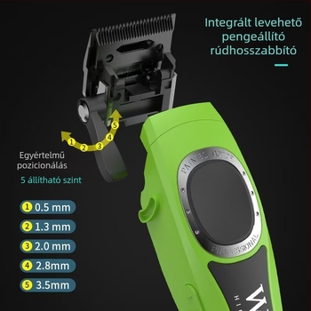 Professzionális hajvágó férfiaknak – újratölthető, kefés motor, rozsdamentes acél pengék, beépített akkumulátor, alacsony zajszint 36–45 dB