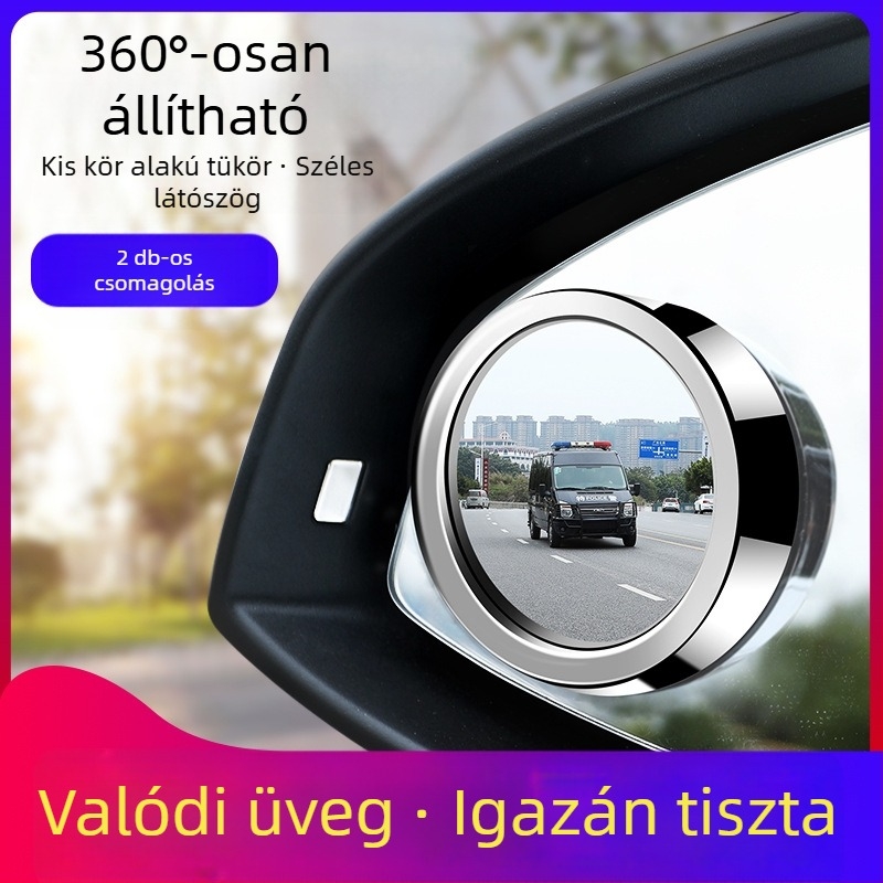 360°-ban állítható kis kerek autó visszapillantó tükör – holttér segéd, előre-hátra néző, multifunkcionális kiegészítő (Márka: Other; Licencelhető magáncímke)