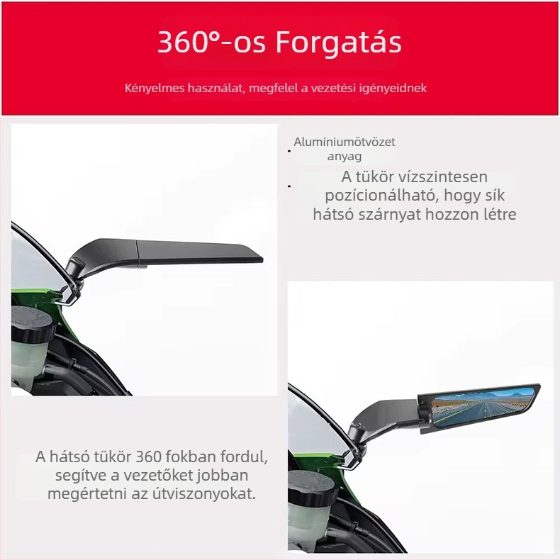Motorkerékpár visszapillantó tükör, alumíniumötvözet, négyszögletes, univerzális motorkerékpárok és elektromos járművek számára, modell HSJ-196