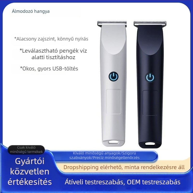 Házhoz való elektromos hajvágó készülék — titánötvözet pengével; kefés motor; beépített akkumulátor 300–500 mAh; üzemidő 1–3 óra; automatikus tisztítás