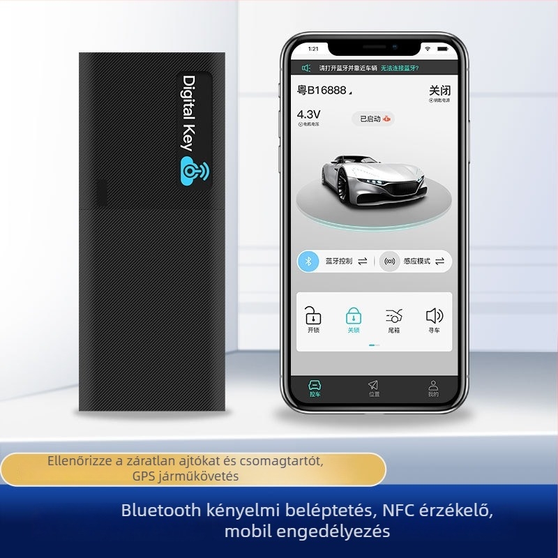 Okos autókulcs továbbfejlesztés okostelefonnal történő vezérléssel, NFC és Bluetooth, digitális flottakezelés, távoli hozzáférés