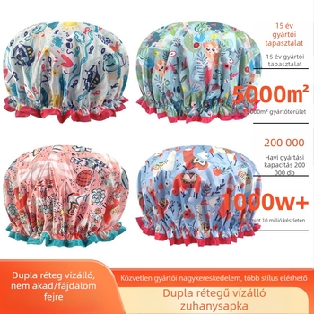 Felnőtteknek szóló dupla rétegű szatén-PEVA zuhanysapka, vízálló, pasztorális stílus, 40 g