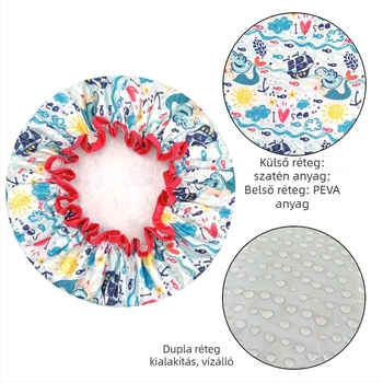Felnőtteknek szóló dupla rétegű szatén-PEVA zuhanysapka, vízálló, pasztorális stílus, 40 g