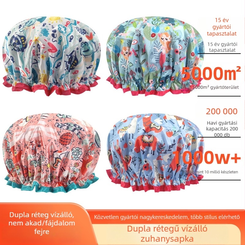 Felnőtteknek szóló dupla rétegű szatén-PEVA zuhanysapka, vízálló, pasztorális stílus, 40 g