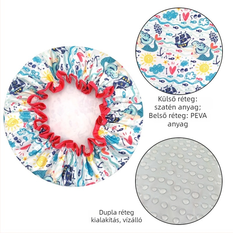 Felnőtteknek szóló dupla rétegű szatén-PEVA zuhanysapka, vízálló, pasztorális stílus, 40 g